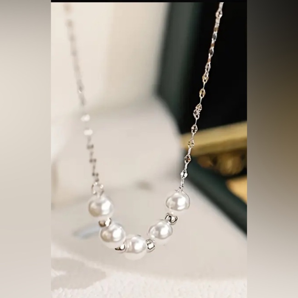 Silver Stainless Steel Pearl Necklace
